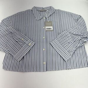 Everlane Women PJ Top Shirt M Striped Woven Cotton Soft Boxy White Blue NWT